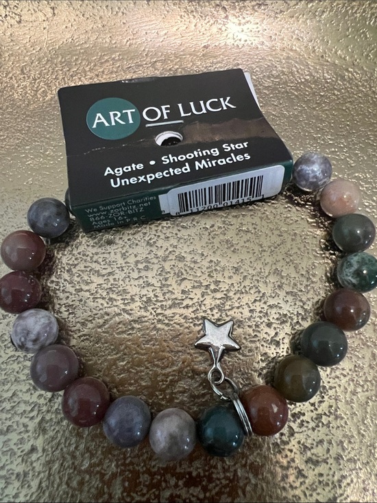 Art Of Luck Agate shooting Stars Jewelry - #2039*Unisex’s Art of Luck Agate Beaded Bracelet with Star Charm